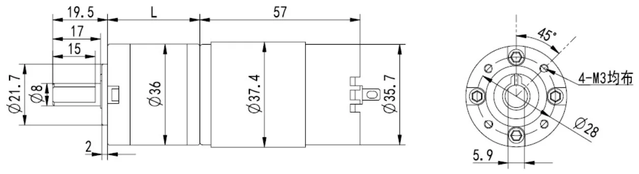 Outline drawing of the HS36JSX-555/545